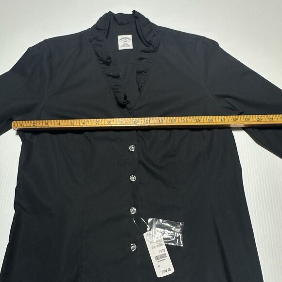 Brooks Brothers Black Fitted Non-Iron Black Button Up Shirt Size 10 Ruffle NWT - Picture 8 of 11